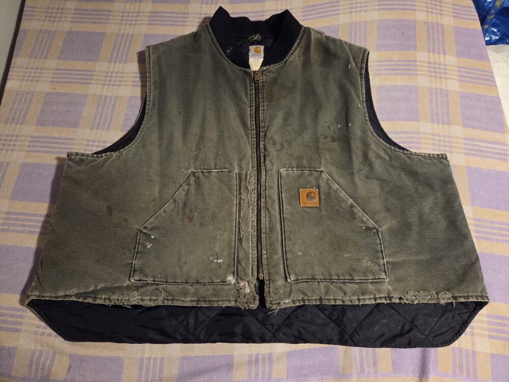 Vintage Carhartt V02 MOS Vest 3XL Union USA Made Workwear Green Quilted 90s